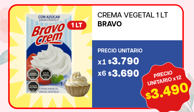 CREMA VEGETAL BRAVO L $3.490 unitario x 12 U