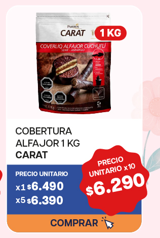 COBERTURA ALFAJOR BAÑO CARAT K - $6.290 unitario x 10 U.