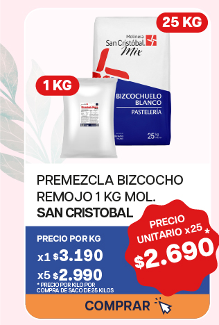 PREMEZCLA BIZCOCHO REMOJO SAN CRISTOBAL 1K - $2.690 unitario x 25 U.