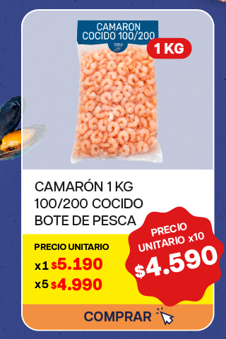 CAMARON 100/200 COCIDO BOTE DE PESCA 1K - $4.590 unitario x 10 U. 