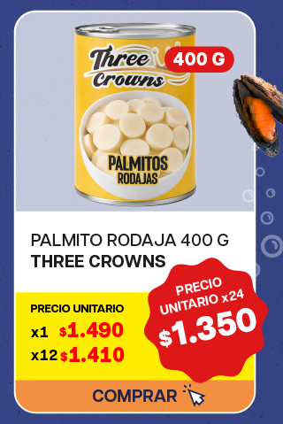 PALMITO RODAJA THREE CROWNS 400G - $1.350 unitario x 24 U.