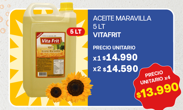 ACEITE MARAVILLA VITAFRIT 5L - $13.990 unitario x 4 U.