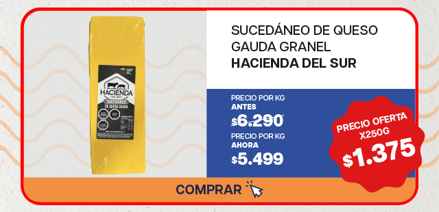 QUESO GAUDA SUCEDANEO HACIENDA DEL SUR GRANEL K - $5.499 el kilo