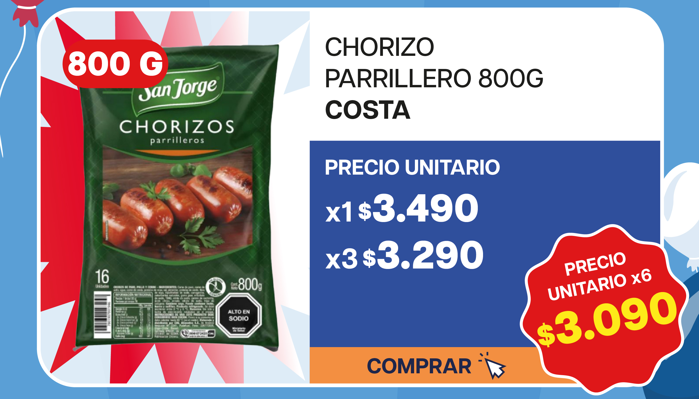 CHORIZO PARRILLERO SAN JORGE 800G