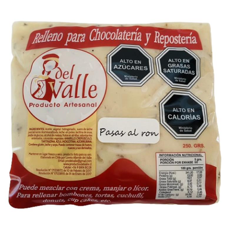RELLENO PASAS AL RON PRODUCTOS DEL VALLE 250G